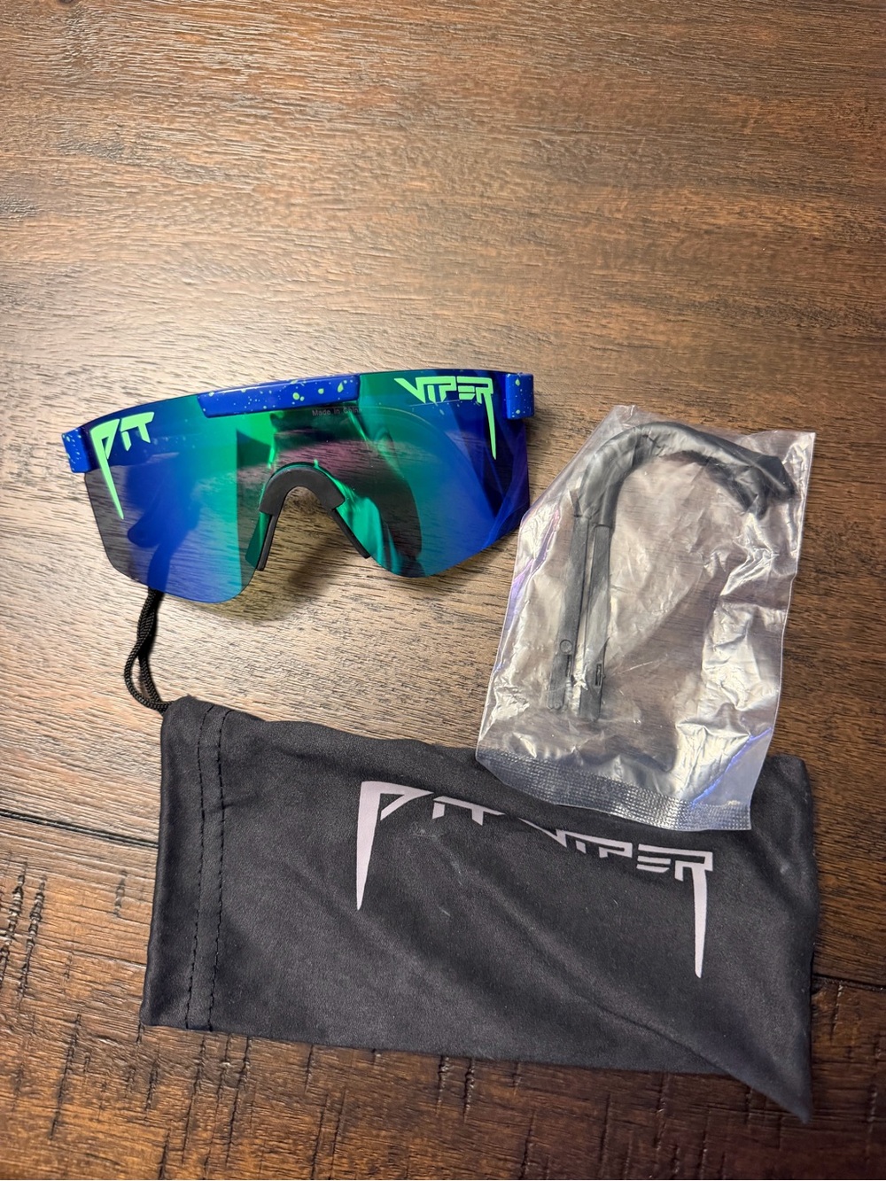 Pit Viper Blue Frame with Green-Blue Mirrored Lens Goggles and Black Pouch